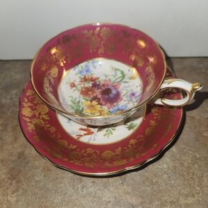 PARAGON Red and Gold Floral Teacup and Saucer